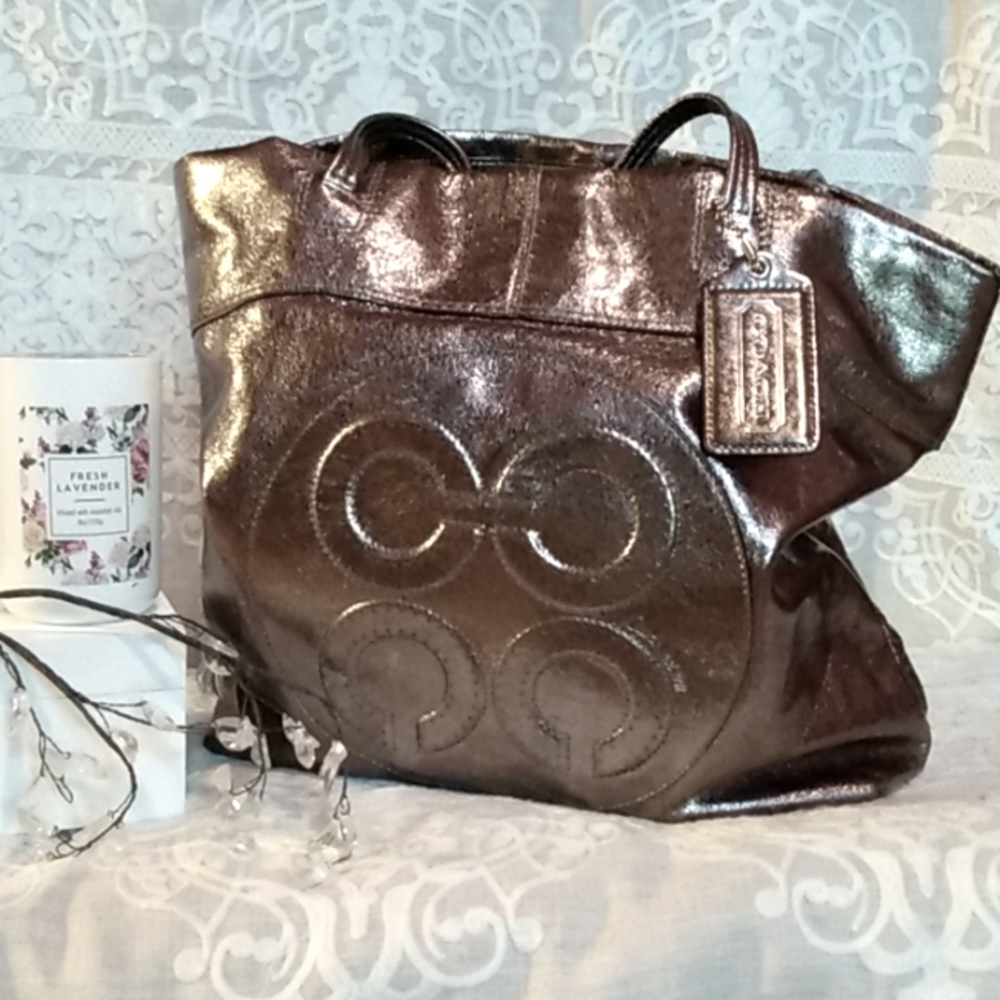 🧳Coach, travel bag, medium, silver chrome, tote